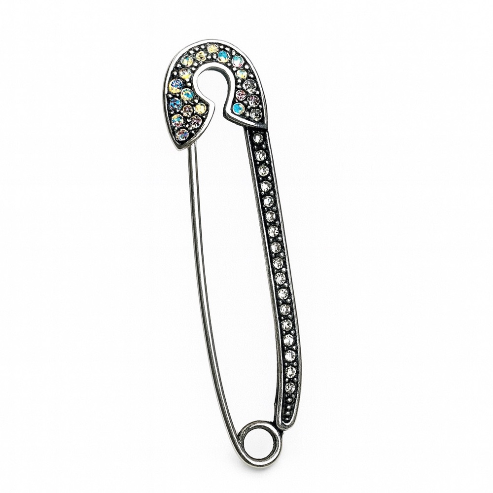 Elegant Silver And Multicolor Crystal Brooch